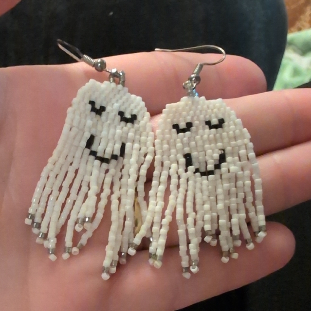 Beaded Ghost Earrings - Picture 3 of 3